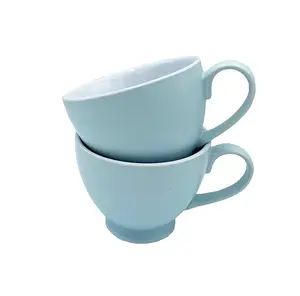 Set of 6 Teacups - Stoneware - L15 x W11 x H9 cm - Ice Blue