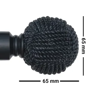 A.Unique Home Knotted Ball Metal Extendable Curtain Pole With Rings and Fittings (25/28mm) - Matte Black, 70cm - 120cm  Approx