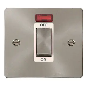 Flat Plate Satin / Brushed Chrome 1 Gang Ingot Size 45A Switch With Neon - White Trim - SE Home