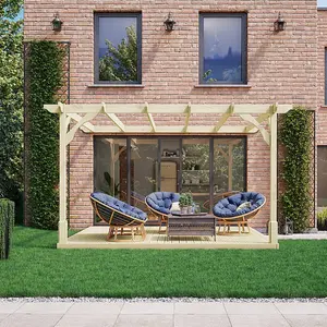 Premium Wall Mounted Pergola and Decking Kit - Wood - L420 x W420 cm - Light Green