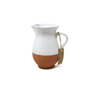 Rustic Pastel Half Dipped Terracotta Kitchen Large Pourer Jug White 1L (H) 19cm