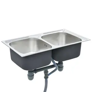 Berkfield Kitchen Sink Double Basin with Strainer & Trap Stainless Steel