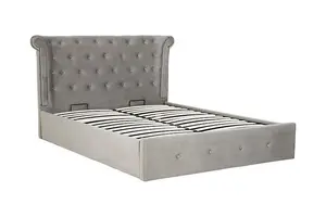 Edison Kingsize Brush Velvet Ottoman Bed - Metal/Wood/Textile - L229 x W176 x H110 cm - Grey