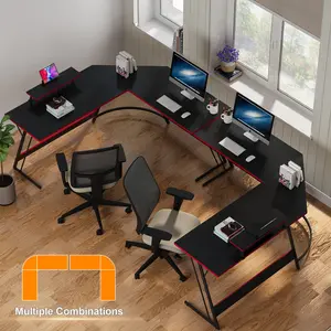 L-Shaped Metal Base Computer Desk Black / 70 H x 128 W x 128 D