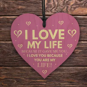 Red Ocean Anniversary Valentines Day Gift Love My Life Wooden Heart I Love You Gift Plaque Husband Wife Gifts