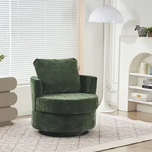 Chenille Swivel Armchair with Back Cushion Pillow Thick Foam Pad, Green