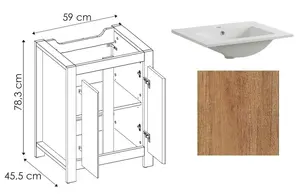 Bathroom Furniture Set: 600 Vanity Sink Freestanding Cabinet Slim Storage Shelf Oak Effect Classic