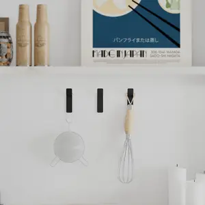 Decortie Modern Hary Unique Metal Triple Hooks for Hanging Set of 3 Matte Black Hooks Kitchen, Waterproof, Stainless Steel Hooks