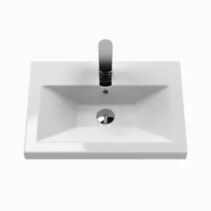 Floor Standing 2 Door Vanity Unit with Ceramic Basin, Satin Grey, 600mm