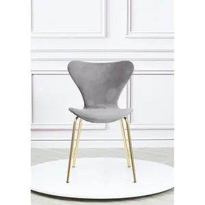 4 Doreen Velvet Upholstered Dining Chair with Black Metal Legs (Set of 4) Grey / Gold