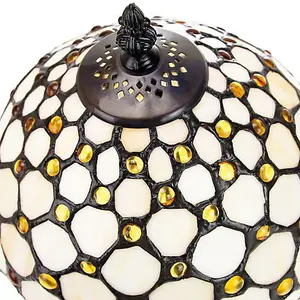 Traditional Amber Stained Glass Tiffany Table Lamp with Multiple Circular Beads