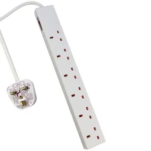 Extrastar 6 Way Extension Leads 13A, 1M, White, with Switch, Child-Resistant Sockets