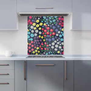 Multicoloured Flower Pattern Premium Glass Kitchen Splashback W900mm x H650mm