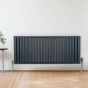 Oval Column Radiator & Valves - 600mm x 1440mm - Anthracite Grey