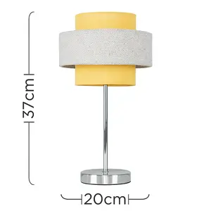 ValueLights Weaver Pair of Weaver Chrome Touch Table Lamps with Mustard and Grey Shades