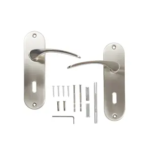 Colours Beare Satin Nickel effect Aluminium & steel Curved Lock Door handle (L)110mm