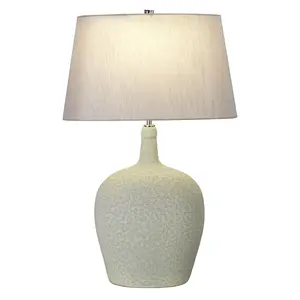 Table Lamp Green Silver Matt Base Silver Faux Silk Tapered Shade LED E27 60W