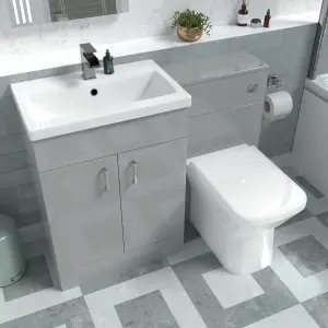 Nes Home 1100mm Freestanding Grey Basin Vanity Unit & Back To Wall Toilet