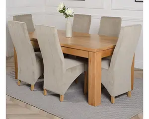 Dakota 182 x 92 cm Chunky Oak Large Dining Table and 6 Chairs Dining Set with Lola Grey Fabric Chairs