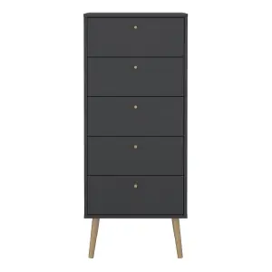 Cumbria Narrow Chest with 5 Drawers (Black)