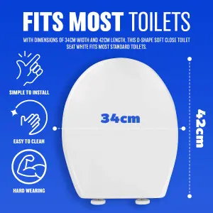 Soft Close White Toilet Seat - Luxury Bathroom Slow Seats Wc Heavy Duty D Shaped Easy to Install Fittings Included Home