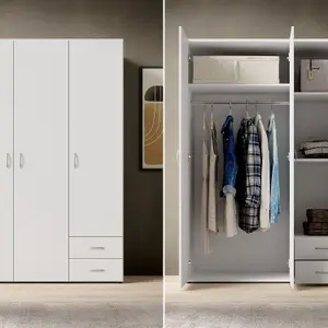 Elegant Stella Trading BASE Hinged Door Wardrobe W1210mm H1760mm D510mm - White Matt, Ample Storage, Versatile Design