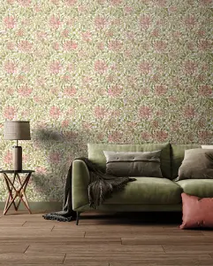 Hoopla Walls Honeysuckle Leaf Trail Coral Pink Smooth Matt Wallpaper