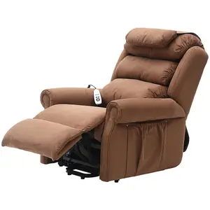 Dual Motor Rise and Recline Armchair - Waterfall Pillow - Brown Suedette Fabric