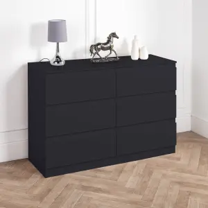 6 Chest Of Drawer BLACK Wide Chest of Wooden Drawers