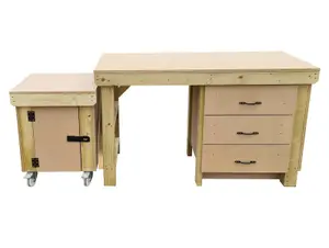 Wooden MDF top workbench with drawers and functional lockable cupboard (V.6) (H-90cm, D-70cm, L-180cm)