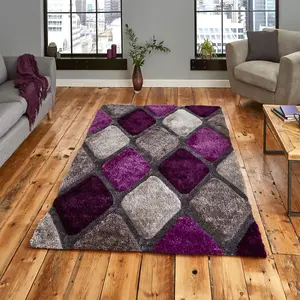 Grey / Purple Handmade Modern Shaggy Easy to Clean Abstract Optical/ (3D) Bedroom Dining Room And Living Room Rug -150cm X 230cm