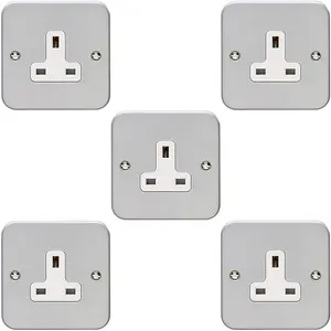 5 PACK 1 Gang Single 13A Unswitched UK Plug Socket HEAVY DUTY METAL CLAD Power