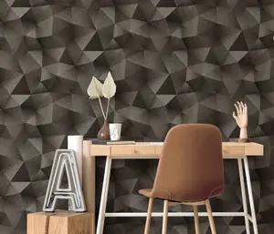 3D Diamond Geometric Textured Metallic Vinyl Wallpaper in Mocha