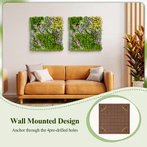 COSTWAY 2 Pack Square Artificial Foliage Wall 50 x 50 cm Faux Plant Wall Decoration