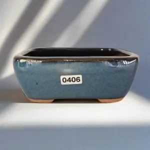 13cm Glazed Bonsai Pot - Rectangle - 13cm x 10cm x 5cm - Blue