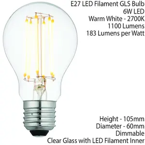 E27 Edison Dimmable LED Light Bulb 6W Warm White 2700K Glass GLS Filament Lamp