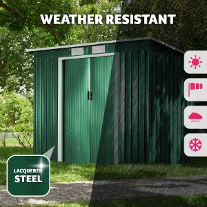 Shed with Pitch Roof - steel, foundation included, 213 x 130 x 173 cm - green/white