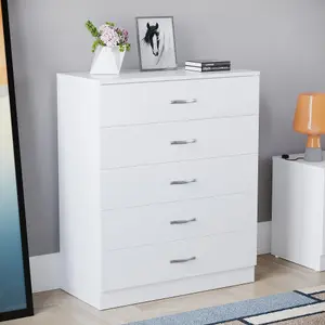 Vida Designs Riano White 5 Drawer Chest (H)900mm (W)750mm (D)360mm