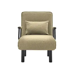 Khaki Linen Upholstered 3-in-1 Lounge Armchair Sofa Chair and Sofa Bed with Pillow