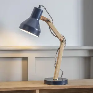 Ink Navy Desk Side Table Lamp Swing Arm Steel and Wood