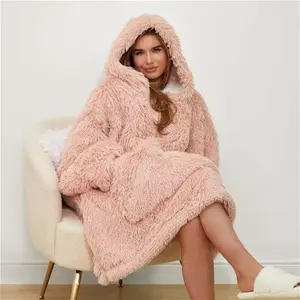 Sienna Fluffy Hoodie Blanket - Blush