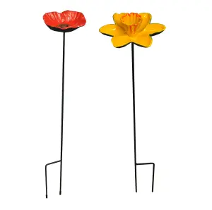 Cast Iron Daffodil & Poppy Bird Feeder Flower Dish Set