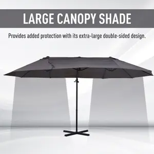 Outsunny Double Canopy Offset Parasol Umbrella Garden Shade Steel Grey