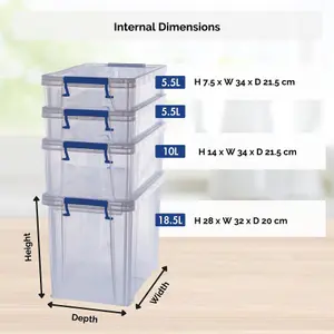 4 BANKERS BOX 2 x 5.5L 1 x 10L 1 x 18.5L Clear Plastic Storage Box with Lid Super Strong Plastic Boxes