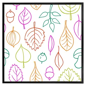 Multi colour leaves illustration (Picutre Frame) / 12x12" / Brown