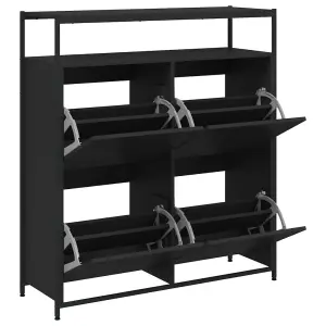 Berkfield Shoe Cabinet with 4 Flip-Drawers Black 100x34x112 cm