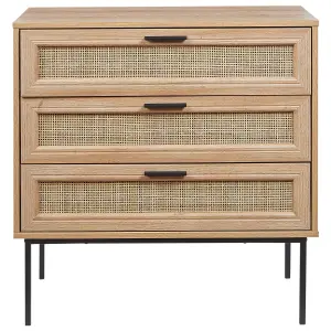 Rattan 3 Drawer Chest Light Wood PASCO