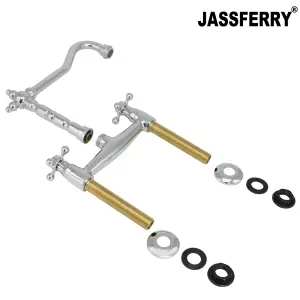 JASSFERRY French Bridge Mixer Tap Fixed 2 Hole Kitchen Sink Faucet Crosshead Handles Chrome