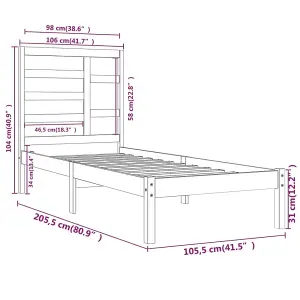 Berkfield Bed Frame Black Solid Wood 100x200 cm