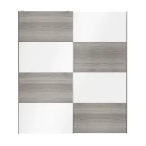 Atomia Panelled Grey & white oak effect High gloss 2 door Sliding Wardrobe Door kit (H)2250mm (W)2000mm